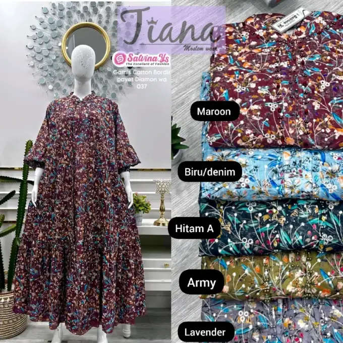Salvina Gamis Katun Bordir Double Layer Payet Mewah Panjang