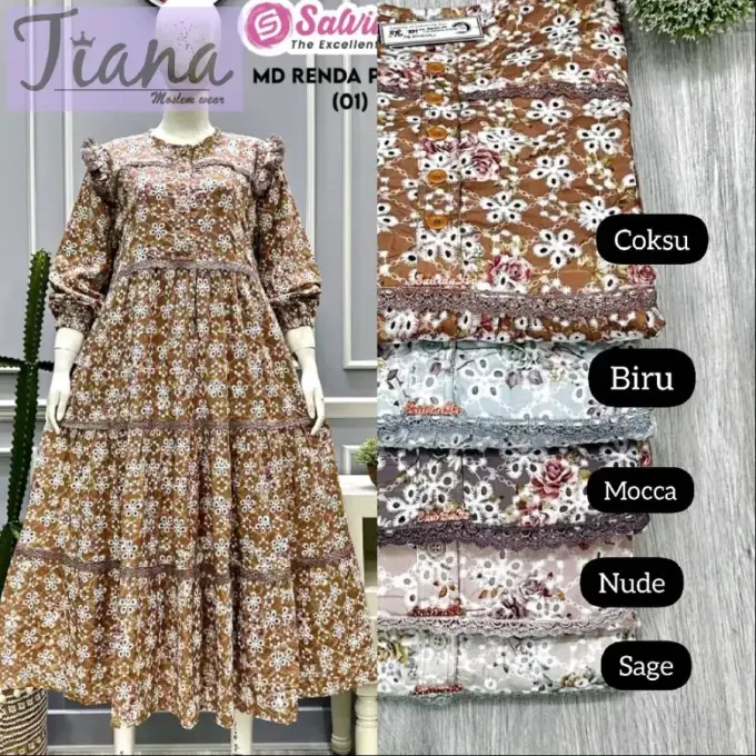 Salvina Midi Katun Bordir Bolong Print Renda