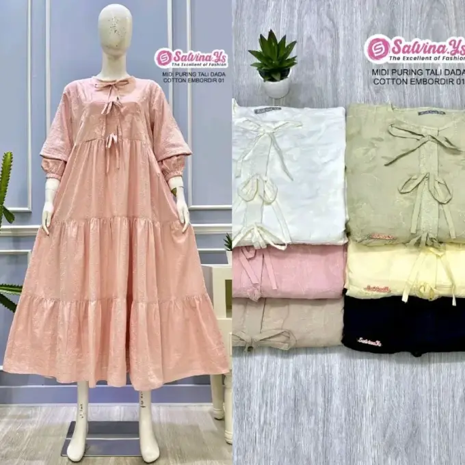 Salvina Midi Katun Bordir Pita Depan