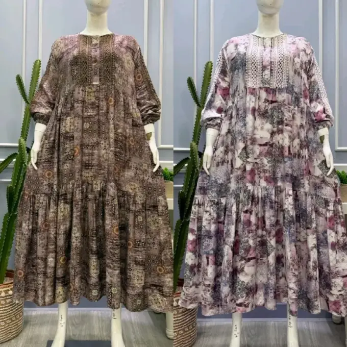 Salvina Midi Linen Crespo Printing Renda