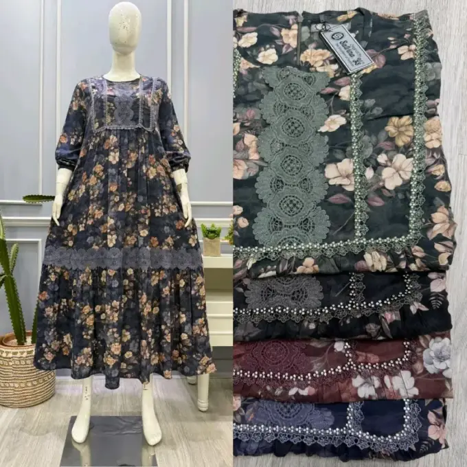 Salvina Midi Rayon Print Renda Bawah