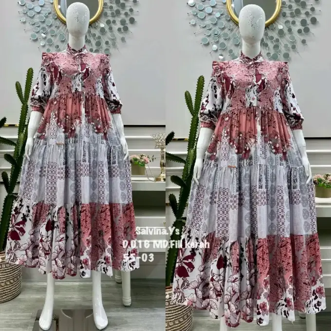 Salvina Midi Viscose Armany Susun Kerah Cipir